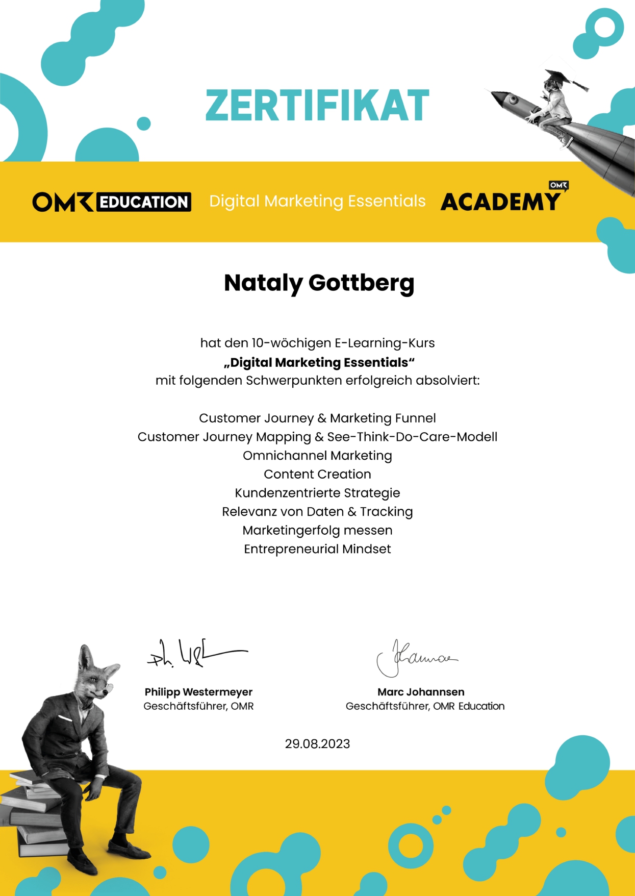 Social Media Managerin Nataly Gottberg - Zertifikat